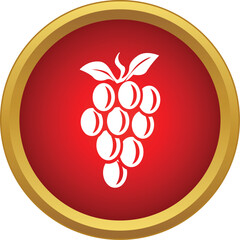 Naklejka premium Grape bunch icon in white on a red circle with gold border