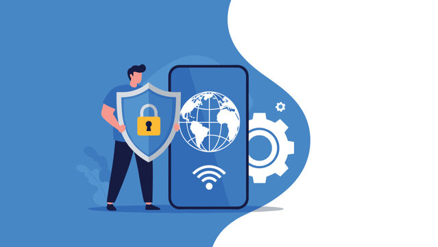 Dedicated security expert protecting personal data on mobile device using digital shield and secure network connectivity.