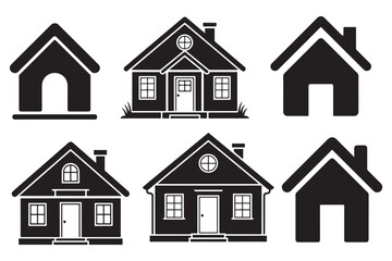 Fototapeta premium Collection of six black house with varying architectural details home silhouette building