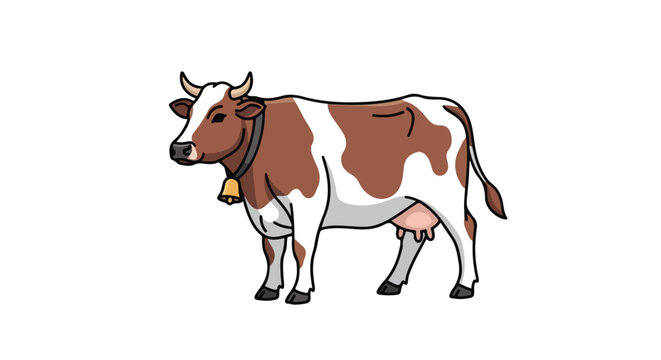 Brown and White Cow Standing Sideways.