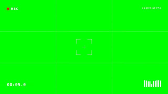 A bright green screen recording interface, featuring a recording indicator and timer display