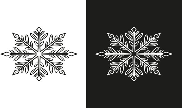 Black ink hand drawn symmetrical ice crystal pattern 1
