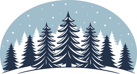 Obraz premium Snowy mountain landscape with pine trees and starry sky