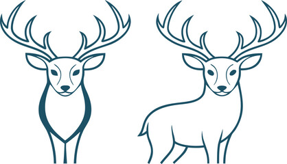 Black and white minimal reindeer facing left and right © Stock Design