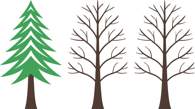 Simple geometric pine trees in flat style winter forest