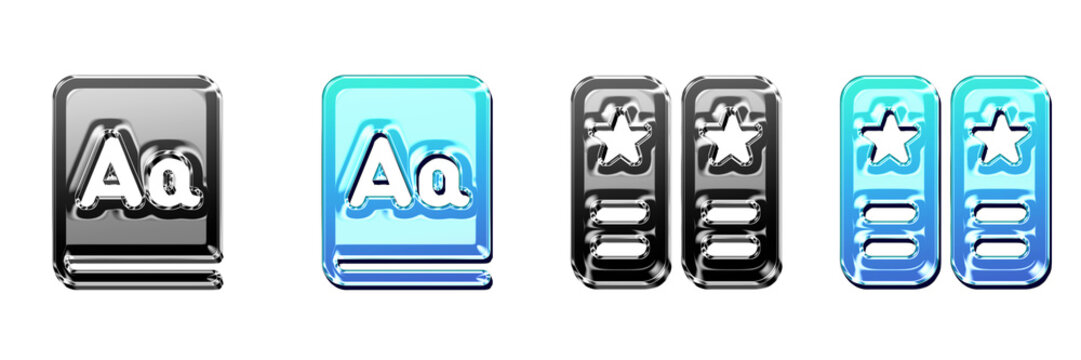 3D hologram icon set - dictionary and elective. Fluent system filled books icon collection and design. 3D illustration on transparent background. Modern minimal illustration style.