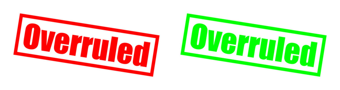 Red and green overruled stamps during a legal decision Isolated on transparent background