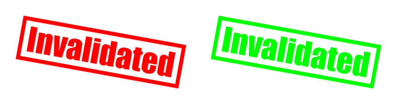 Red and green rubber stamps with 'Invalidated' text against a dark backdrop Isolated on transparent background