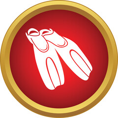 Pair of white diving flippers on a red circle with a gold border © ylivdesign