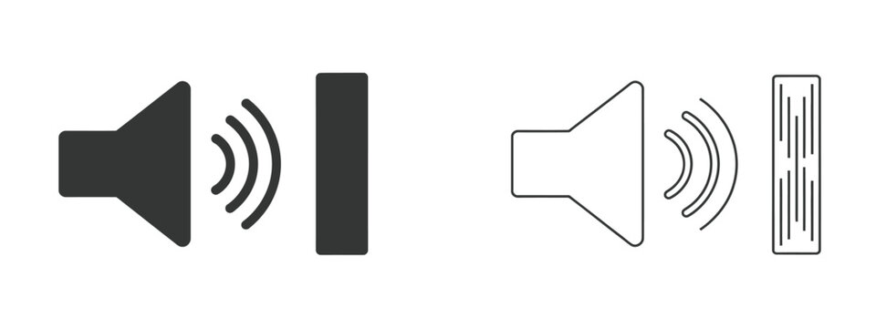 Soundproof vector icon set, acoustic insulation signs, and acoustic panels icons for noise control and architectural design systems