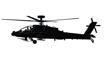 Military Attack Helicopter Silhouette Vector Illustration in Side View for Aviation Logo Defense Graphics Tactical Branding and Modern Design Projects © MdMokles