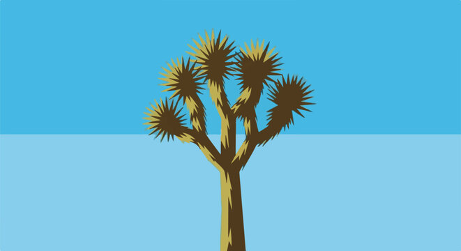 Stylized Joshua tree against a clear blue sky with a light blue ground strip