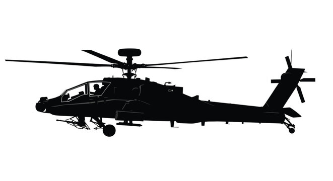 Military Attack Helicopter Silhouette Vector Illustration in Side View for Aviation Logo Defense Graphics Tactical Branding and Modern Design Projects