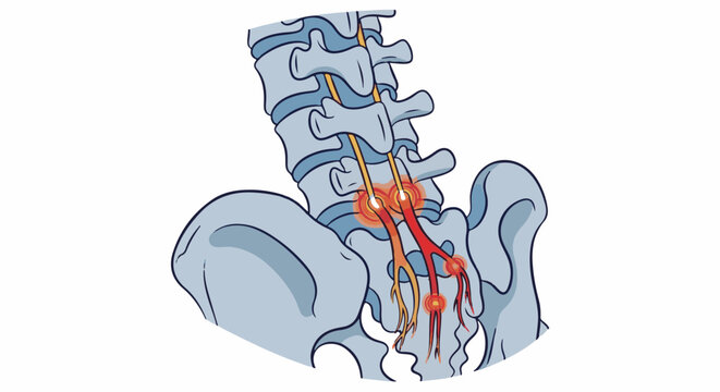 Spinal nerves depicted with inflammation and irritation points