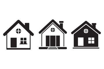 Fototapeta premium Three black house with different window and door styles home silhouette building architecture