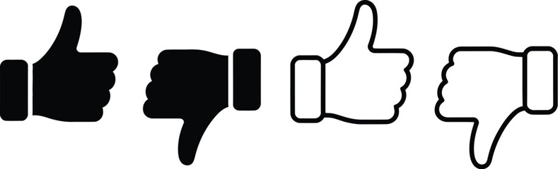 Thumb, up and thumb down icon set featuring like and dislike symbols in clean vector style ideal for user interface design, feedback systems, and social media interaction elements. © SAHINUR