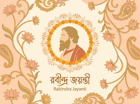 Rabindra Jayanti celebration with traditional design.