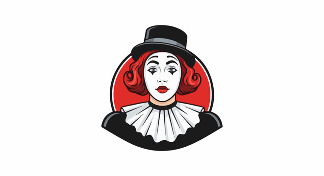 Stylized illustration of a mime performer in traditional makeup and costume