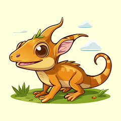 Fototapeta premium adorable lizard character standing with small horns and orange scales for reptile collection and cute wildlife mascot for children nursery wall art