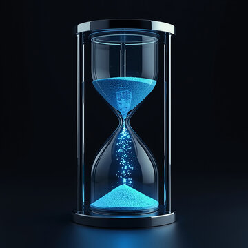 Futuristic hourglass with glowing digital bits for time concept