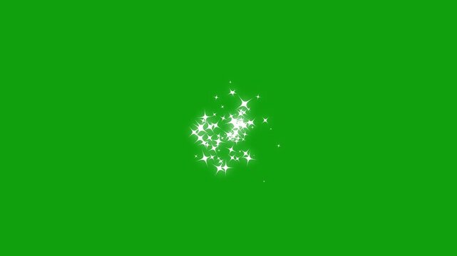 White glowing stars sparkle, blinking retro vector stars and dots, particle magic tail sparkling glitter star dust trail loop animation on green screen.