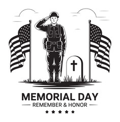 Naklejka premium American Soldier Saluting at Cemetery on Memorial Day