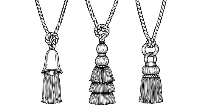 Intricate black and white tassel designs with elegant rope details