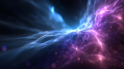 Naklejka premium Abstrakte blaue und lila Lichtströme und Energiewellen auf dunklem Hintergrund