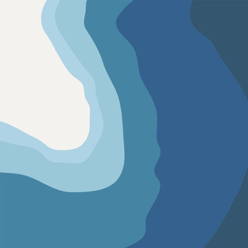 Modern abstract wavy background featuring smooth flowing shapes in layered blue and neutral tones.