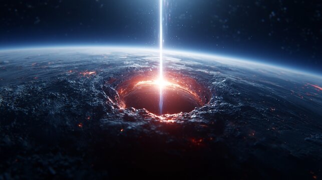 Dramatische Ansicht eines riesigen Meteoriteneinschlags auf der Erde aus dem Weltraum