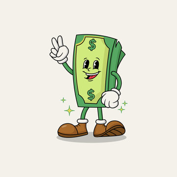 Cute Dollar Money Mascot Character Smiling Cartoon Vector Illustration