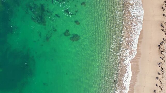 Aerial Drone Shot Normandy Coast France &ndash; Waves Crashing on Cliffs and Sandy Beach, English Channel
