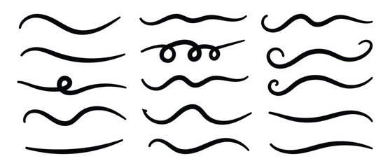 Obraz premium Hand Drawn Wavy Lines Scribble Curved Marker Strokes Doodle Vector Set