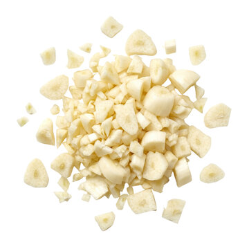 Pile of fresh minced garlic cloves isolated