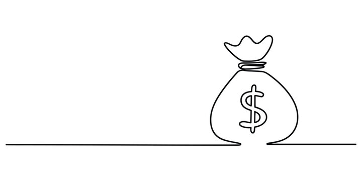 Continuous one line drawing of a money bag with dollar sign