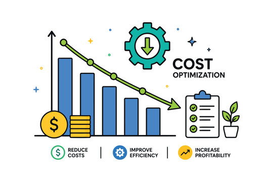 Cost optimization illustration showing reduced expenses and increased profitability