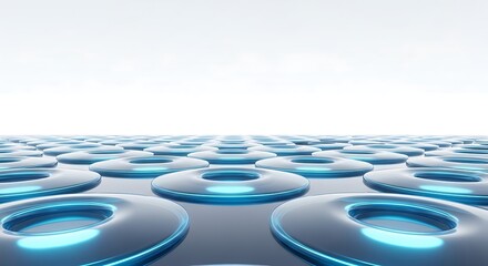 Fototapeta premium Abstract 3D background with glowing blue rings in a repeating pattern futuristic technology concept for digital design and science backgrounds