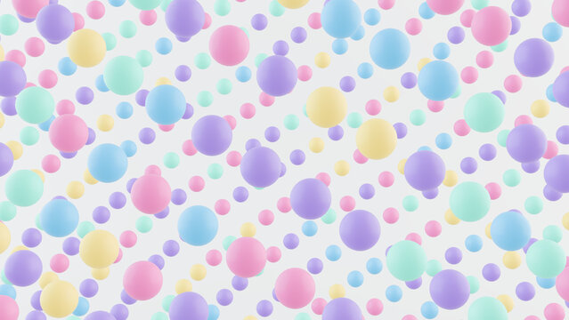 Close-up detail of pastel multicolor small ABS plastic balls texture on white background
