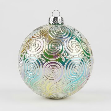 A large glass christmas ornament with a swirly design