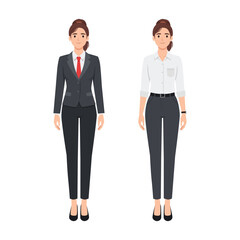 Fototapeta premium Businesswoman Outfit Set Formal and Casual Office Wear Female Character. Flat vector illustration isolated on white background