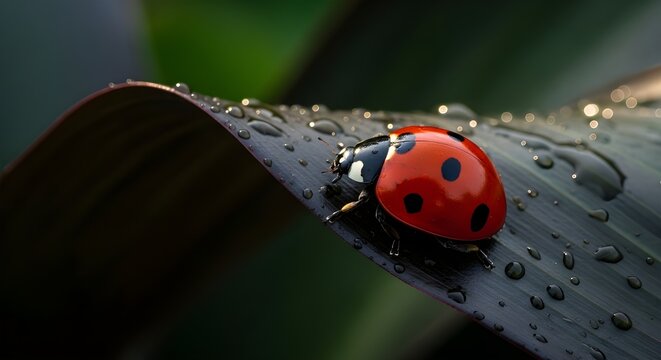Red ladybug on a blade of grass