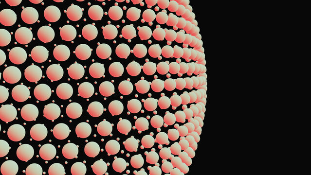 Close-up detail of pink salmon small ABS plastic balls sphere surface on black background