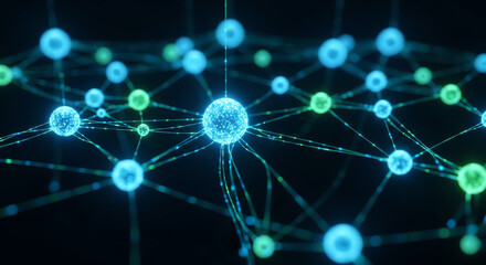 Obraz premium Abstract Network Connection of Glowing Spheres, Digital Data Flow