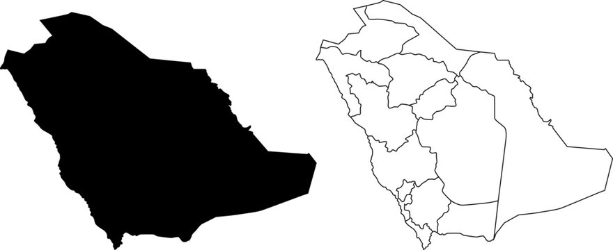 Saudi Arabia Map Set with Silhouette and Administrative Regions