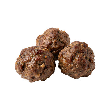 Three seasoned grilled meatballs on transparent background