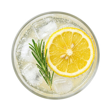 Refreshing cocktail with lemon ice and rosemary branch
