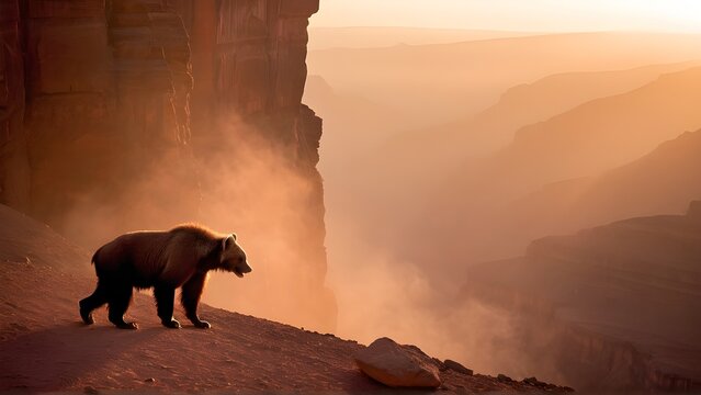 An ancient glowing red powerful deep canyon wolverine animal  