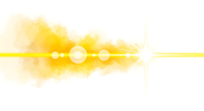 Abstract yellow light streak with bokeh and cloud effect with lens flare