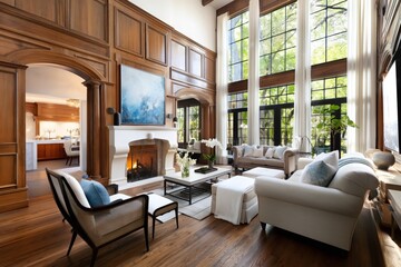 Naklejka premium Living Room With Large Windows and Wooden Features in a Modern House