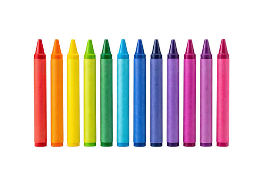 Set of colorful wax crayons in rainbow order